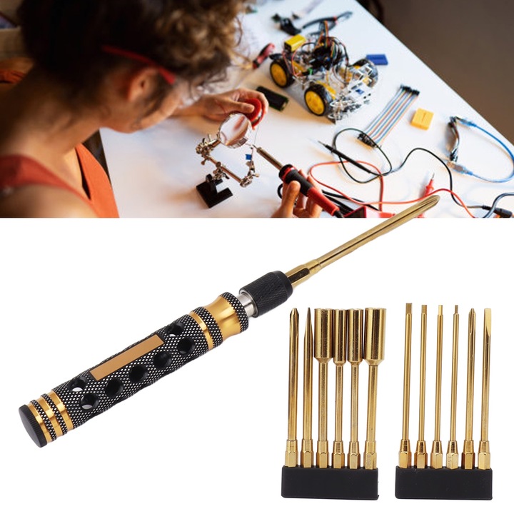 12 darabos csavarhúzó készlet, Jormftte, titán és alumínium, ergonomikus, hordozható