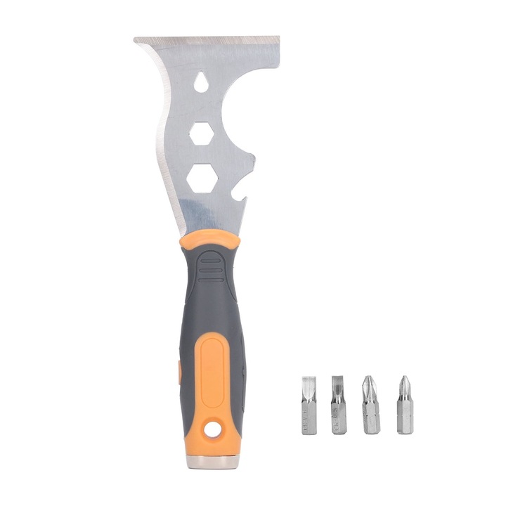Spatula multifunctionala 16 in 1, Mmgoqqt, inox, 4 capete de surubelnita, argintiu