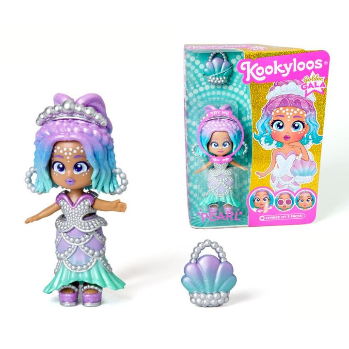 KookyLoos Golden Gala figura, Pearl baba, készlet táskával, 16,5x13x3,7 cm