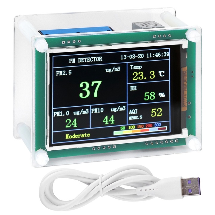 PM2.5 LED детектор за качество на въздуха в домашен автомобил Монитор за околната среда A1 Комуникация 2,8 инча