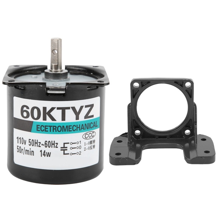 Motor sincron AC 14W 2 cai Magnet permanent cu torsiune mare Suport arbore central XD60KTYZ(50rpm/min AC110V)