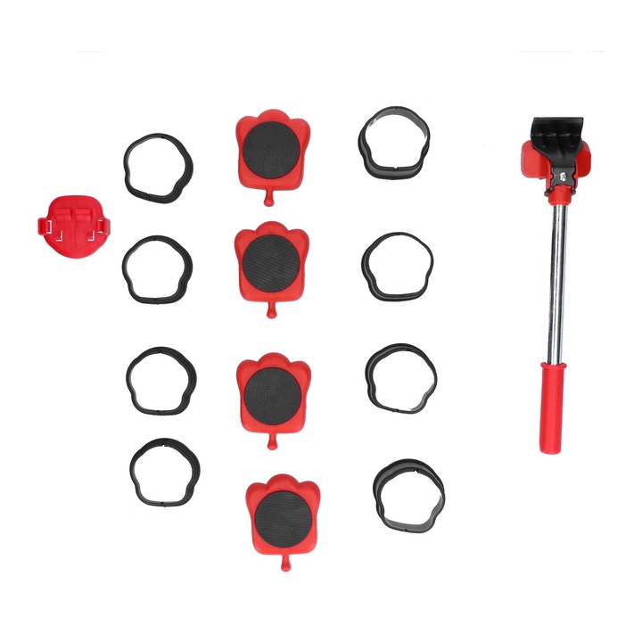 Set 13Pcs Echipamente pentru transport, Enforose, lifter mobil, roti 360°, capacitate 150kg, rosu