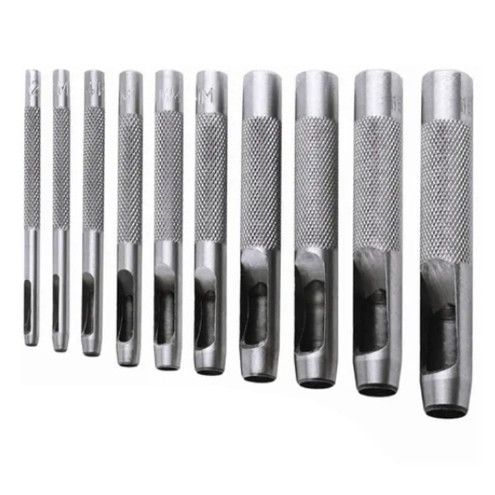 Set 10 bucati curea de perforare din otel carbon cu duritate mare, rotund, gol din piele, pentru cauciuc plastic