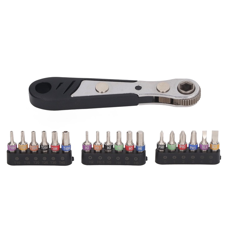 Set chei cu ratchet 19 in 1, Enforose, otel crom vanadiu, design magnetic, 16 dinti