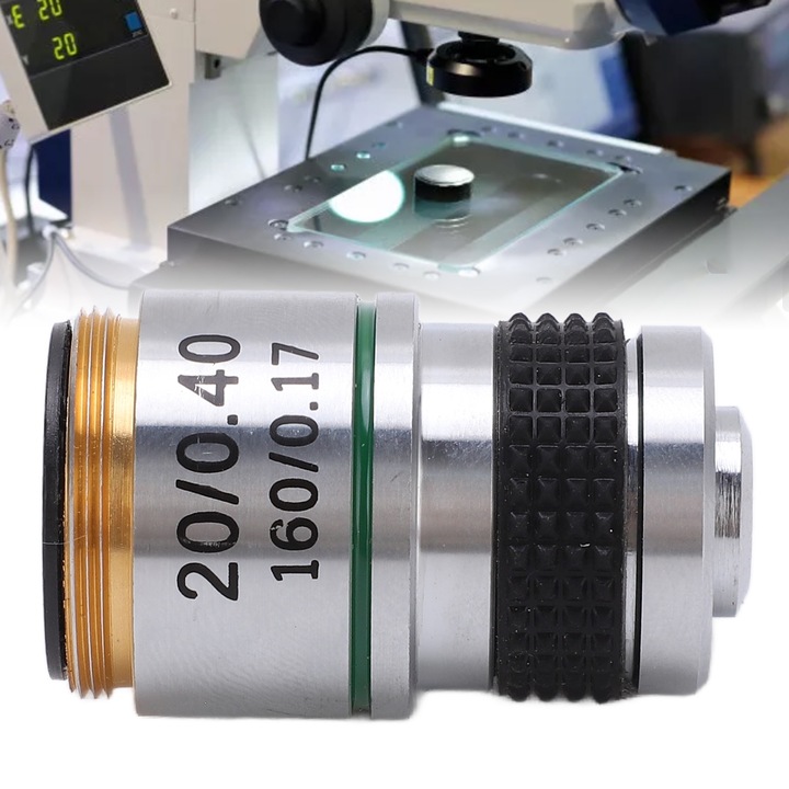 Обектив за микроскоп, дълъг зум, ахроматичен, 20 мм, алуминий, оптично стъкло