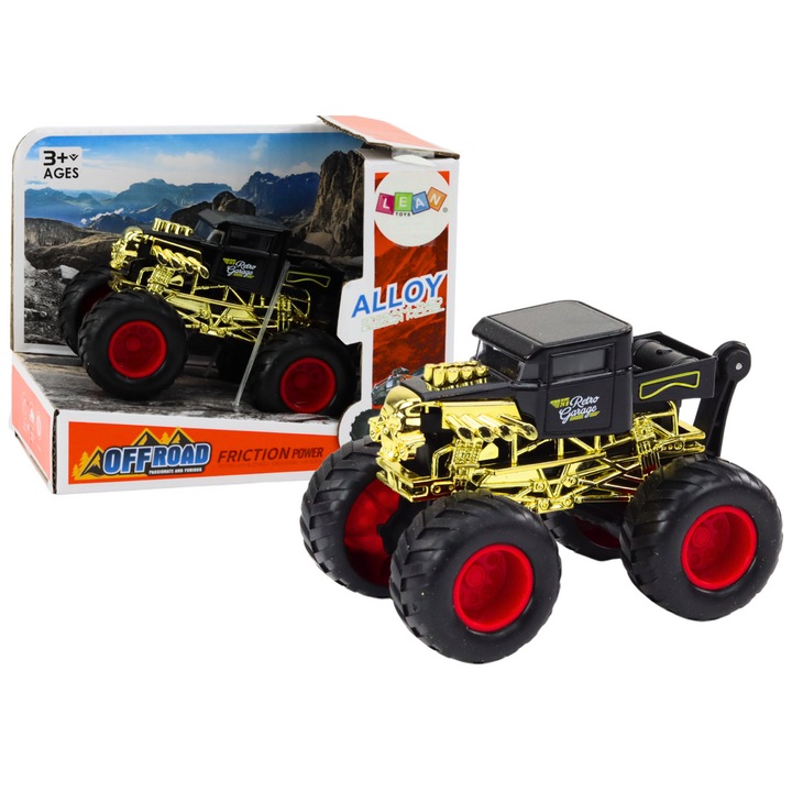 Masinuta terena, LEAN Toys, cu mecanism de frictiune, neagra, 11x7x7cm, set complet