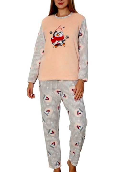 Pijama dama cocolino, pufoasa, StarFashion, bluza, Gri deschis
