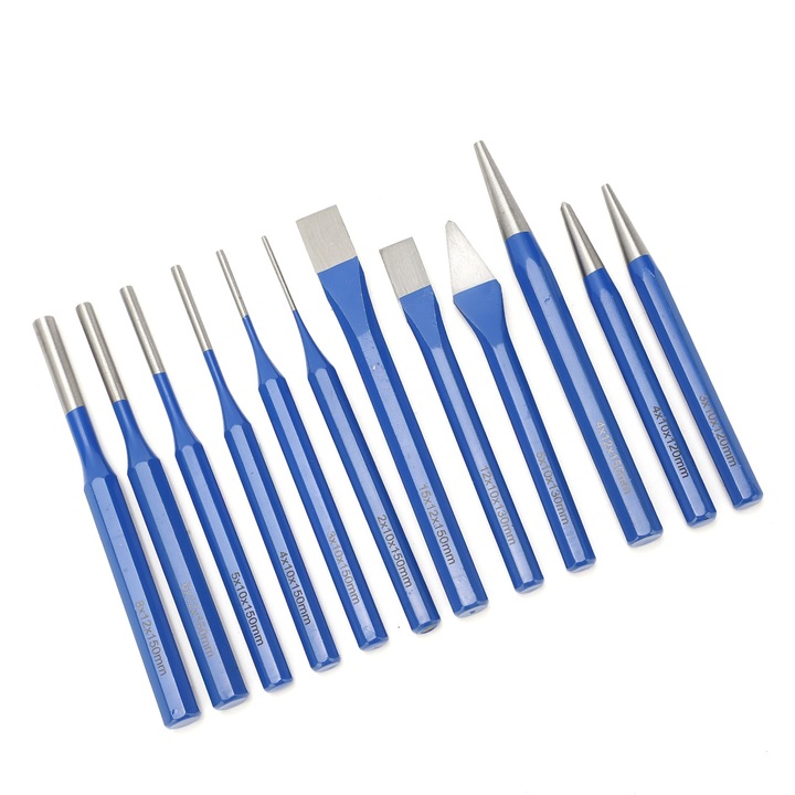 12 részes kalapács- és vésőkészlet, Jormftte, króm-vanádium acél, különböző méretek, műanyag doboz