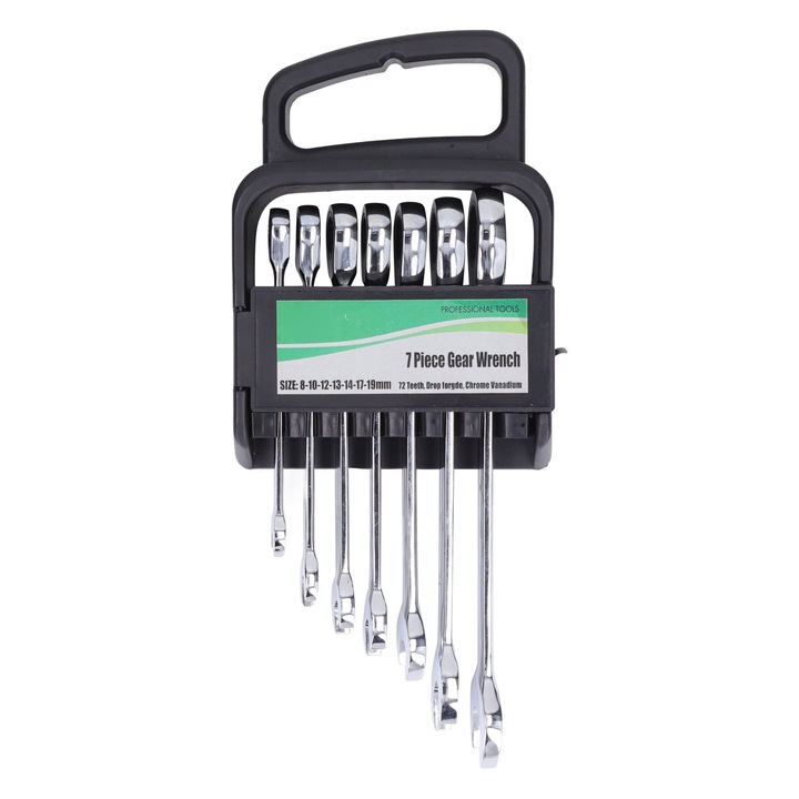Комплект от 7 шарнирни гаечни ключове Jormftte, хром-ванадиева стомана, устойчиви на износване, фино полирани, размери: 8x10x12x13x14x17x19 mm
