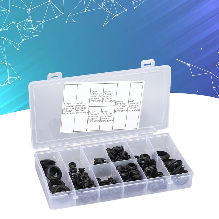 180 db-os gumigyűrű készlet autós kiegészítőkhöz, különböző méretekben