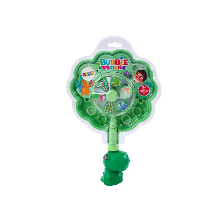 Играчка със сапунени мехурчета, LEAN TOYS, Динозавър, 29x15x7cm, Комплект с табла 20.5x19.5x3cm, 3+ години, Зелен