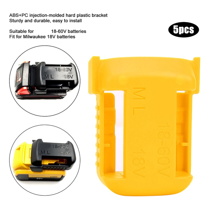 Akkumulátortartó, Jormftte, sárga, 8,8x7x2,8cm, Milwaukee 18V-60V akkumulátorokhoz, 5 darabos készlet