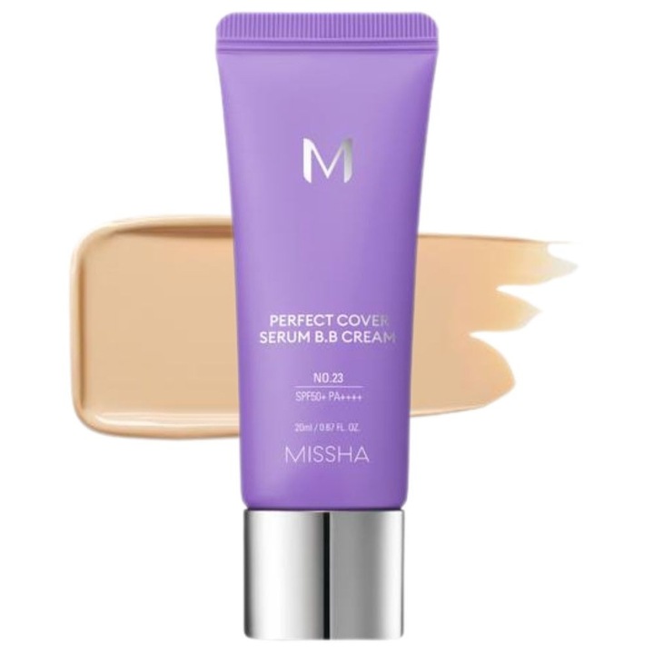 Crema BB cu acoperire ridicata, cu textura de ser (nuanta #23 Natural Beige, SPF50+/PA++++), Missha, 20 ml