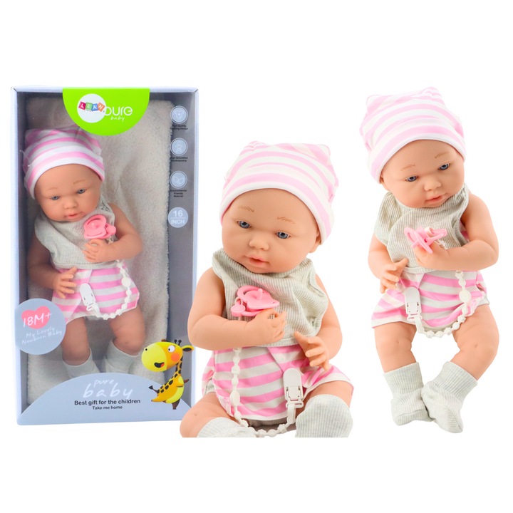 Lean Toys baba fehér-rózsaszín 42x18x10cm kiegészítőkkel