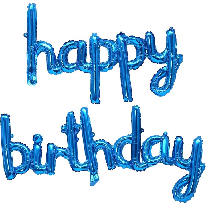 Комплект балони от метално фолио, Flippy, модел Happy Birthday, 45x85 см, 45x124 см, парти балони, индивидуална опаковка, включена сламка, надуване с въздух или хелий, син