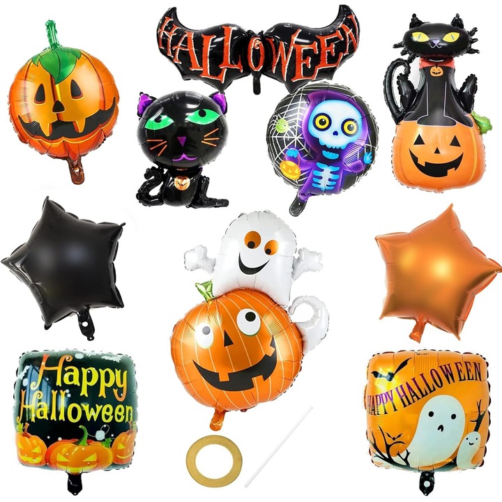 Baloane pentru Halloween, Set 10 bucati, pentru decor, cu model, Multicolor