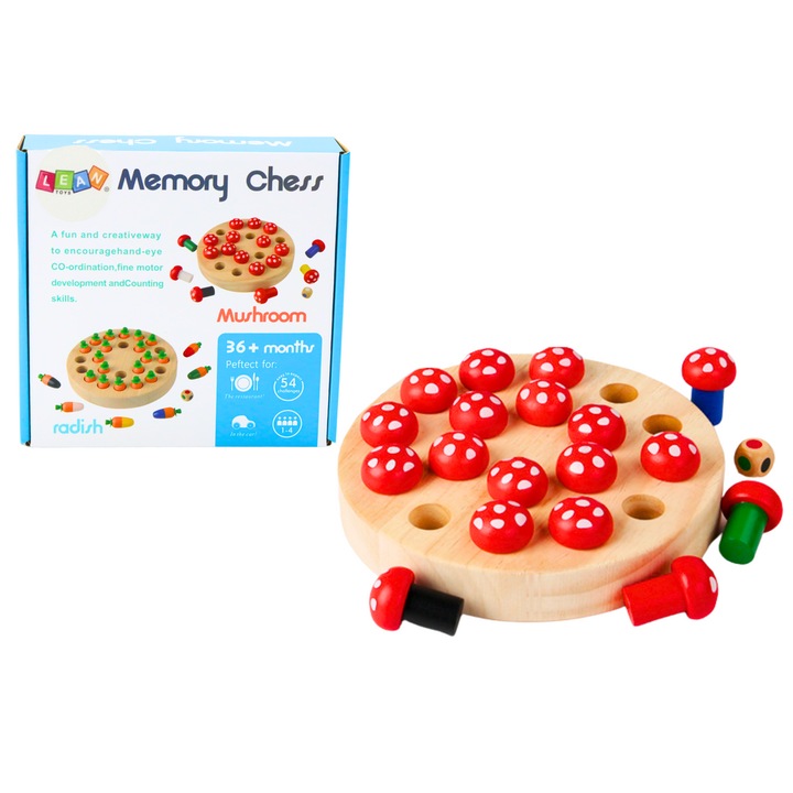 Joc de memorie si inteligenta, LEAN TOYS, ciupercute, 19cm, set pentru copii peste 3 ani