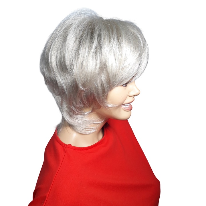 Peruca dama, fibra sintetica cu aspect natural, blond cenusiu deschis