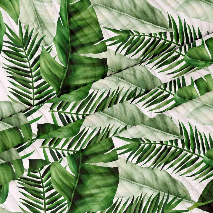 Material Sztruksowy DreamRoots cu Motif de Frunze Alb 1m x 140cm