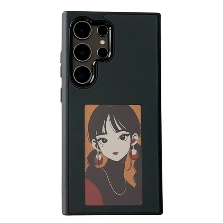 Калъф с възможност за персонализиране за Samsung Galaxy S24 Ultra, Smart Screen Command, Тип рамка за снимки, DiY, NFC, повдигнати ръбове, двойна защита на зоната на камерата, кадифен интериор, проекция на изображение, черен