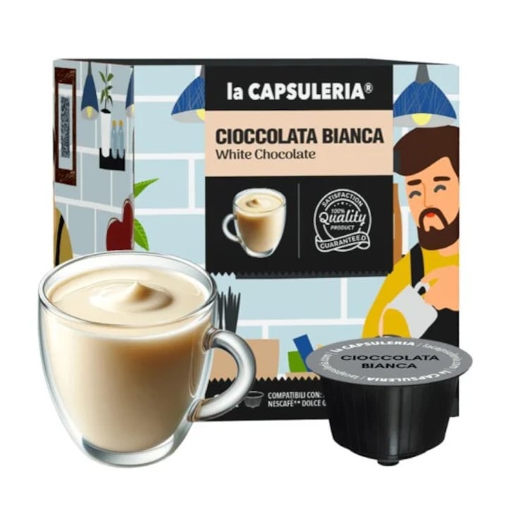 Бял горещ шоколад, 16 капсули, съвместими с Dolce Gusto, La Capsuleria
