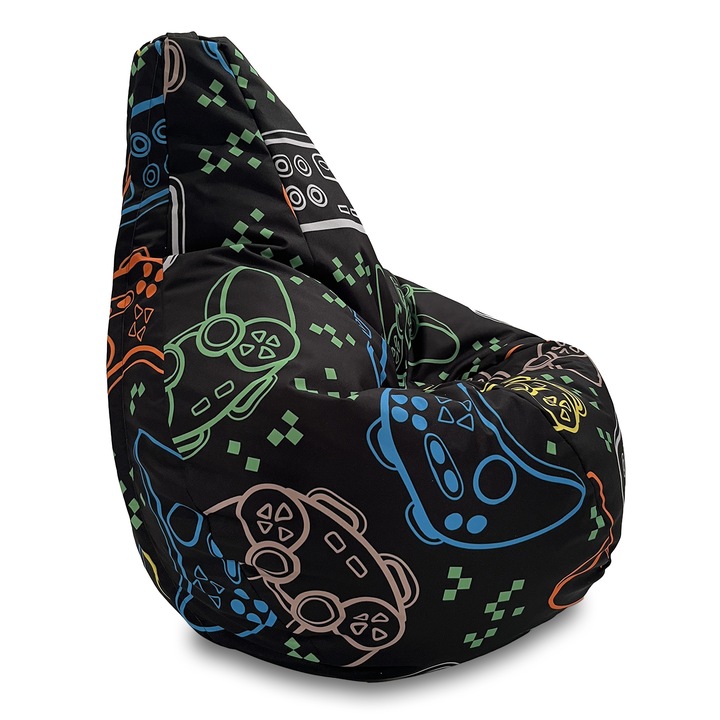 Пуф круша за деца Pufrelax Nirvana Light, водоустойчив, принт, Time to Win, многоцветен