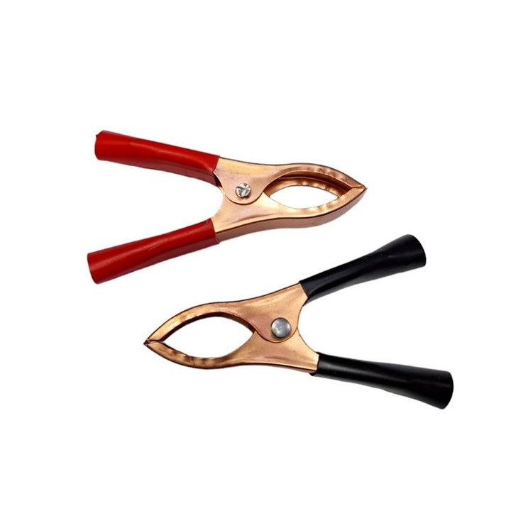 Set cleme crocodil, Pentru baterie, Negru, Rosu, 65mm, 30A