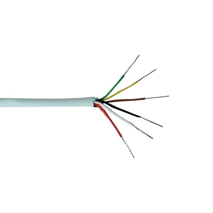 Екраниран кабел, Шестжилен, За аларми, бял, 6x0, 24mm2