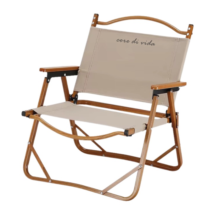 Сгъваем къмпинг стол, Core di Vida, NH19Y002-D, метална конструкция, издържа 120 кг, за дейности на открито, риболов, градина, плаж, преносим, бежов