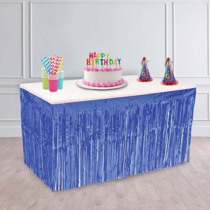 Antbro® kék fólia rojtokkal díszített parti asztali függöny, 274x74cm