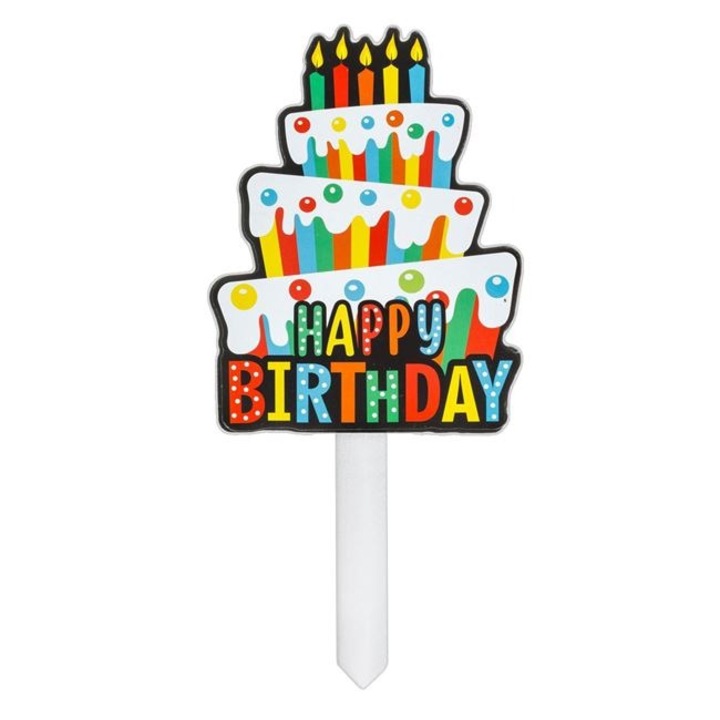 Decoratiune de petrecere Antbro® din lemn cu model tort aniversar cu lumanari colorate si imprimeu Happy Birthday, 30x14cm