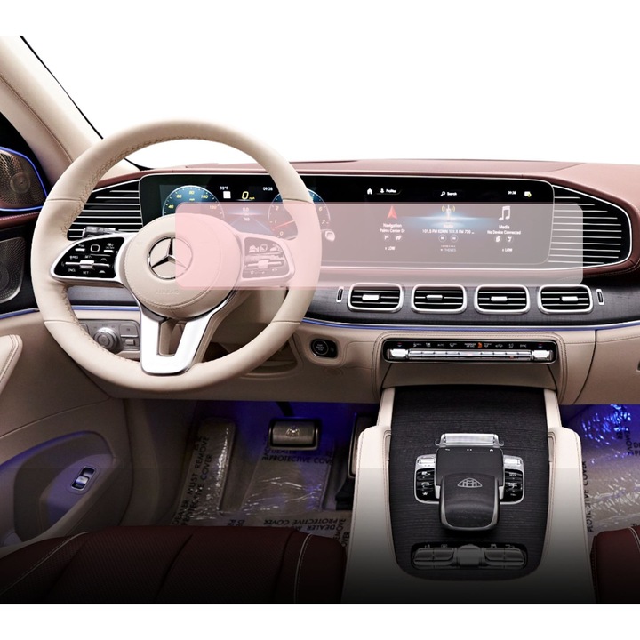 Folie Protectie Navigatie Mercedes Benz GLS 2023+, Duragon, protectie Display Navigatie si Ceasuri de bord, silicon Mat, Anti-zgarieturi, Anti-amprenta, Anti-reflex, Regenerabila, Flexibila, Anti-Shock, kit instalare