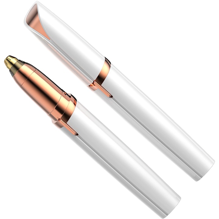 Trimmer pentru sprancene, SDEPOT®, hipoalergenic, fara durere, design elegant, iluminare LED, alb