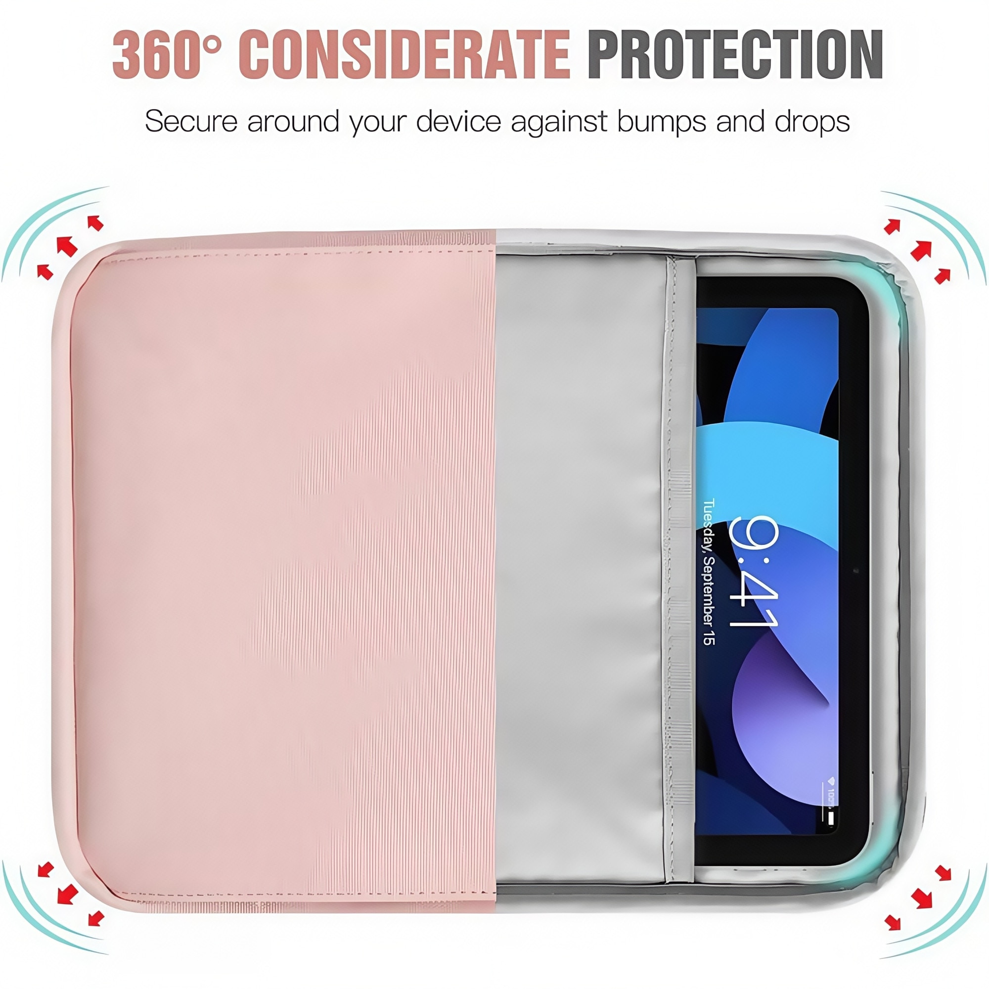 Geanta tableta 9-11″, BestPlaza®, Husa pentru 11 inch universala tableta, Water resistent panza Oxford, Multiple buzunare cu fermoar metalic, Protectie fleece interna, Usor si portabil, Compatibila Apple iPad 10.2/10.5/10.9, Roz