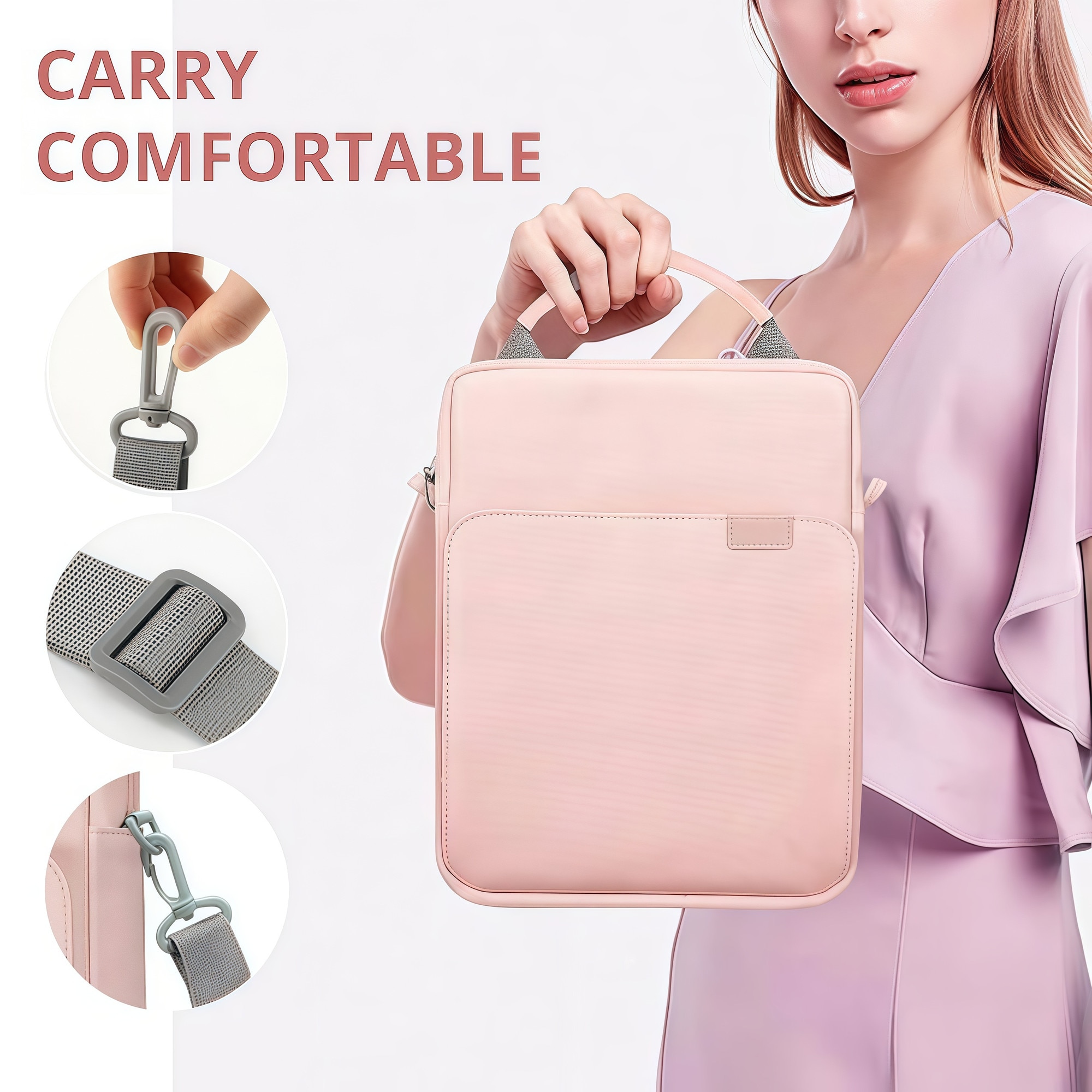 Geanta tableta 9-11″, BestPlaza®, Husa pentru 11 inch universala tableta, Water resistent panza Oxford, Multiple buzunare cu fermoar metalic, Protectie fleece interna, Usor si portabil, Compatibila Apple iPad 10.2/10.5/10.9, Roz