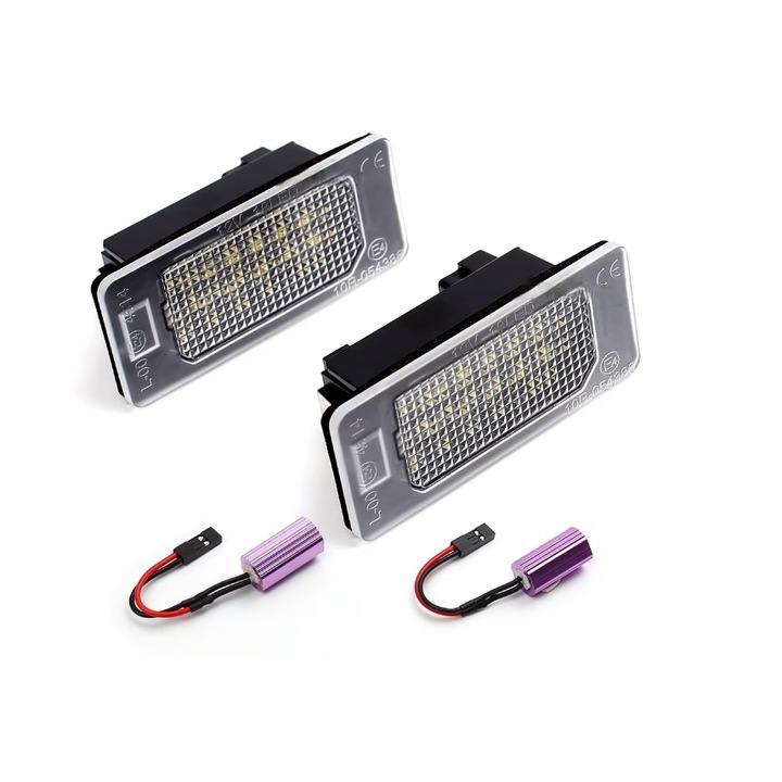 Set Lampi Numar LED Canbus pentru VW Golf 6, 7, Passat B6, B7, B8, Touran, Tiguan, Touareg, Jetta, Caddy, Multivan, Transporter, T-Cross, AUDI A1, A3, A6, A7, Q3, Q7, SKODA Fabia, Octavia, Rapid, Superb, Yeti, Scala, Seat Ateca, Ibiza