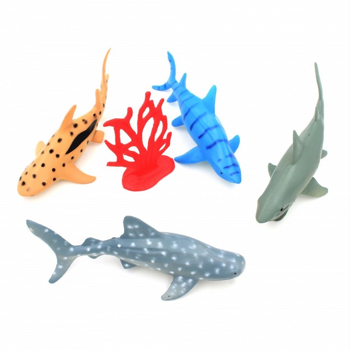 Set de figurine Deluxebase, jumbo, Sharks, 5 piese, 10-12 cm