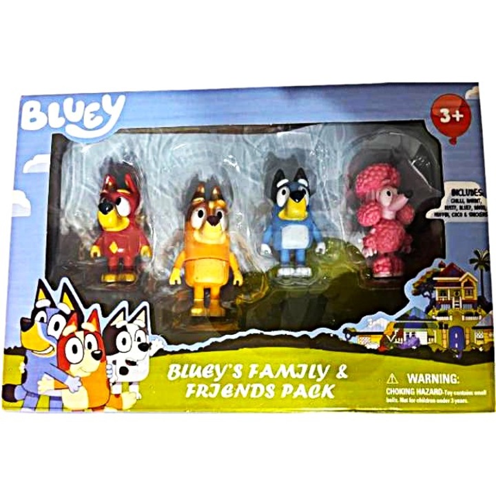 Bluey- Bluey's family& friends pack set 4 figurine, 5-7cm, multicolor