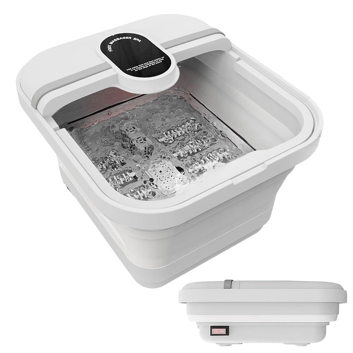 Вана за крака, 15L вместимост, с 8 масажни ролки Сгъваем отопляем спа център за крака с топлина и мехурчета за жени/мъже Подаръци за мама/татко WALALLA Бял