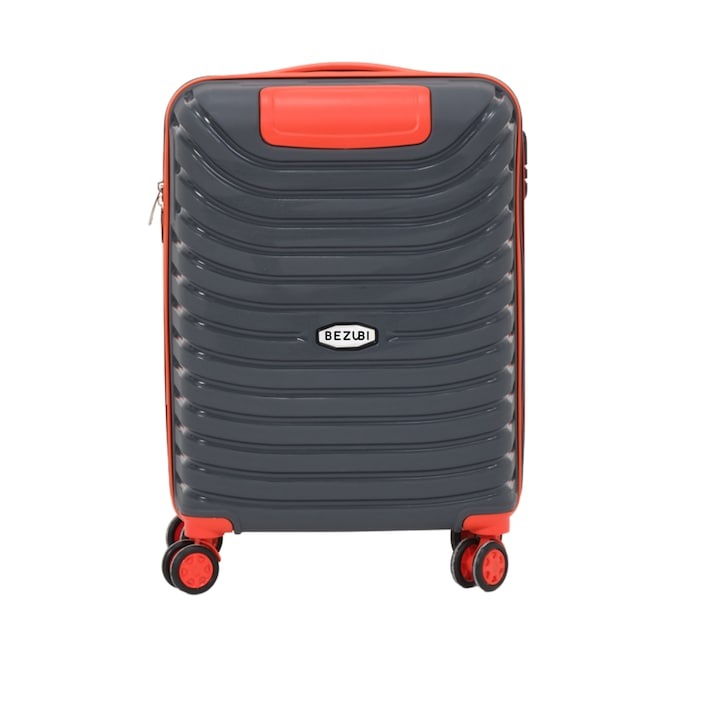 Bezubi Easy Travel kabinos kocsi, kézipoggyász, 55x40x20, űrtartalom 44 l, teleszkópos fogantyú, 4 csendes dupla kerék, 360 fokos elforgatás, cipzárral és számjegyekkel zárható, rekeszezés zsebbel, speciális törésgátló rugalmas PP anyag, szürke-narancs