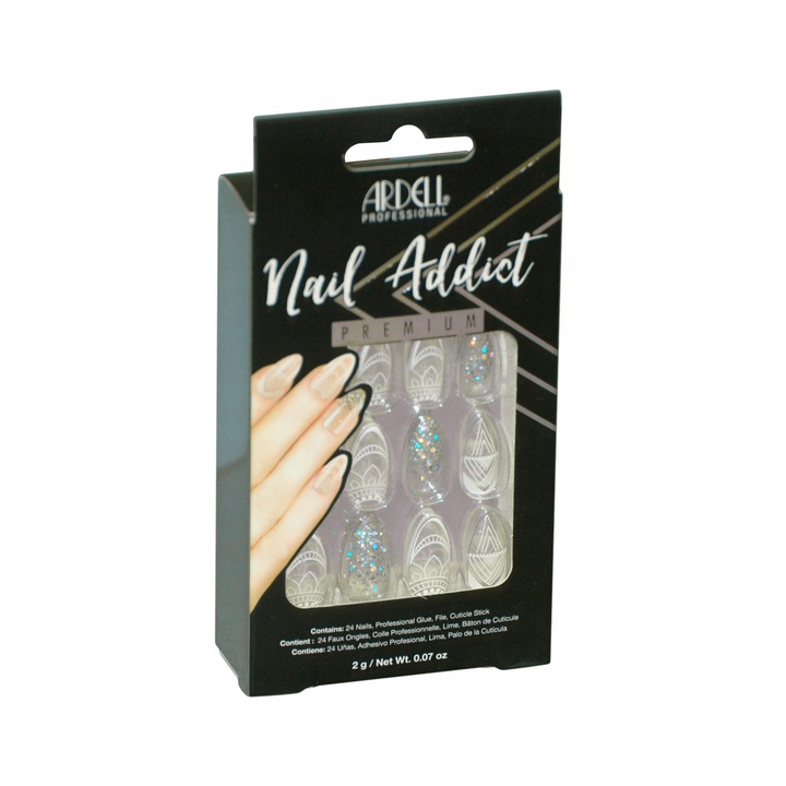 Set 24 Unghii false tips, Ardell, Pink Marble & Gold, Roz, Auriu, Sclipici