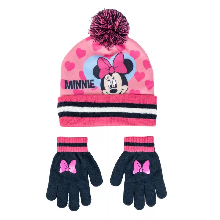 Disney Minnie gyerek sapka és kesztyű szett (Heart)