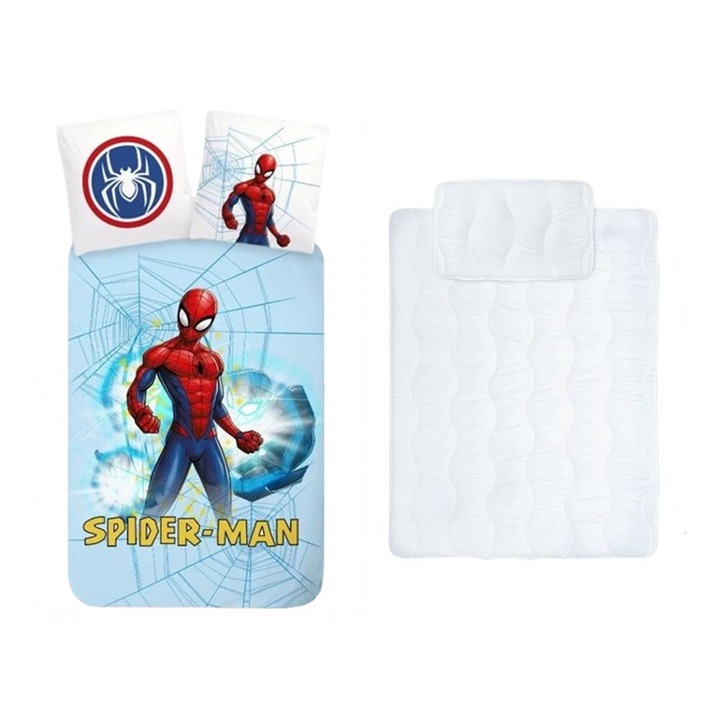Set cuvertura de pat si pilota/Perne, Home Party Service Kft, Spiderman ovis 100x135 cm 40x60 cm