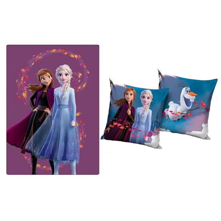 Set de 2 paturi si perne din lana, Home Party Service Kft, Disney Frozen (Wind)