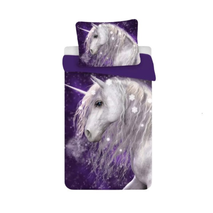 Unikornis Purple gyerek, ovis ágyneműhuzat 100×135 cm, 40×60 cm