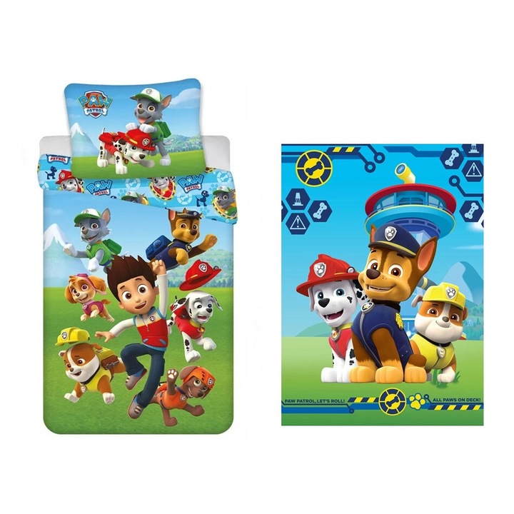 Комплект спално бельо и поларено одеяло Paw Patrol (Squad)