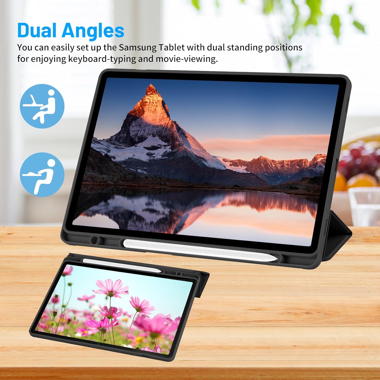 Husa premium pentru Samsung Galaxy Tab S10+/S9+/S9 FE+, 12.4 inch, Sigloo, UltraSlim tip stand functie sleep/wake-up si slot pentru S-Pen, Black