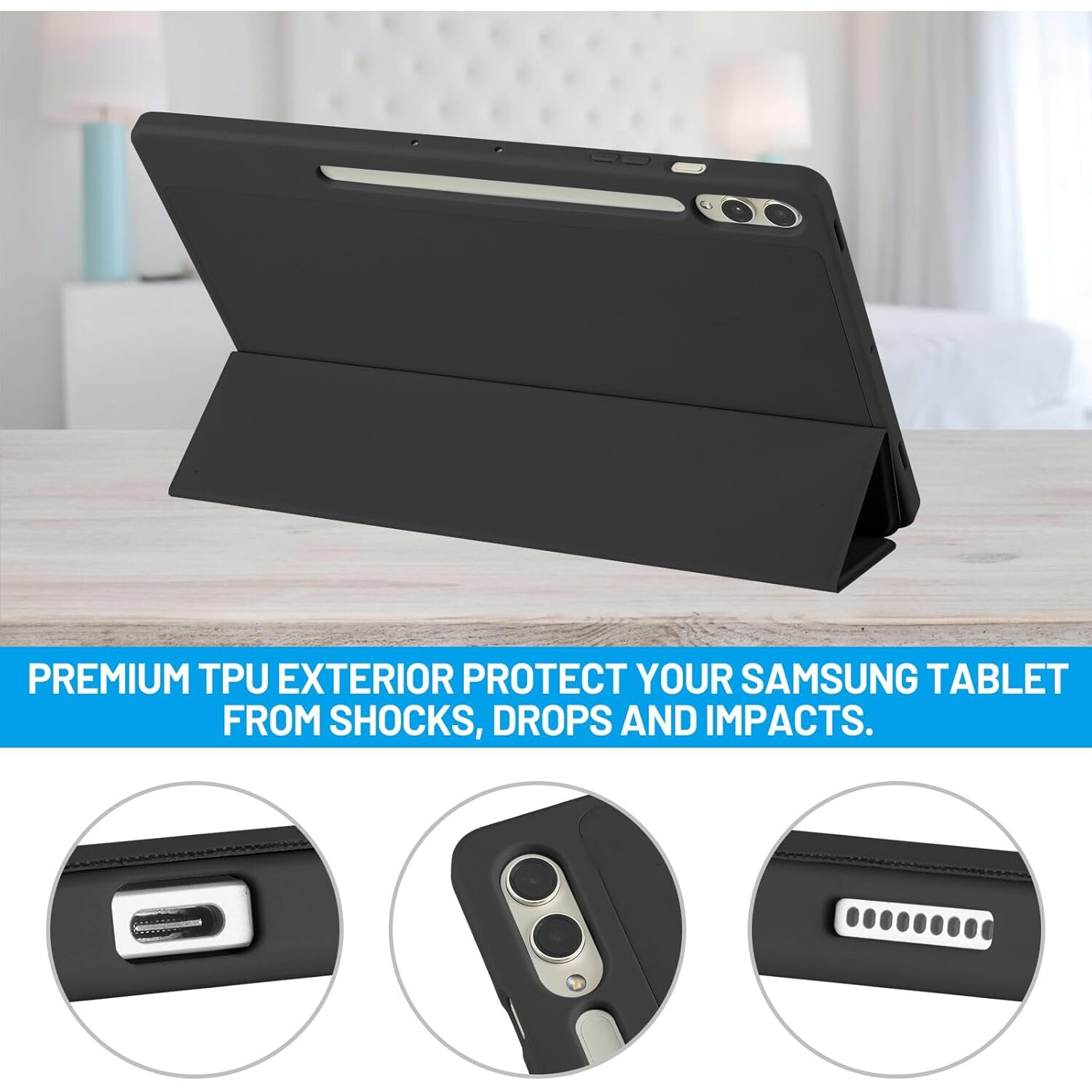 Husa premium pentru Samsung Galaxy Tab S10+/S9+/S9 FE+, 12.4 inch, Sigloo, UltraSlim tip stand functie sleep/wake-up si slot pentru S-Pen, Black