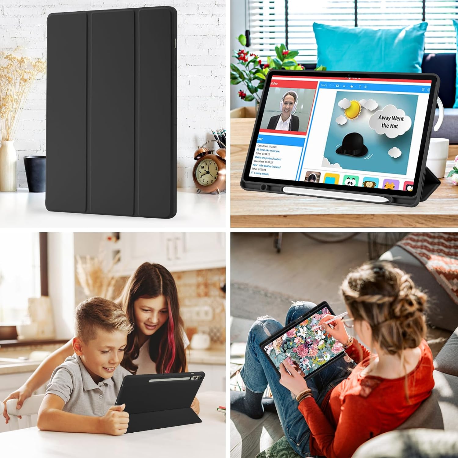 Husa premium pentru Samsung Galaxy Tab S10+/S9+/S9 FE+, 12.4 inch, Sigloo, UltraSlim tip stand functie sleep/wake-up si slot pentru S-Pen, Black