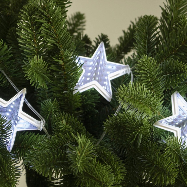 Светлинна инсталация, 12 х Led Star, 3 х АА батерии, дължина 1 м, студена светлина